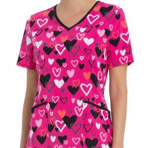 Charming Hearts V-Neck Scrub Top